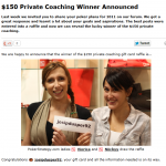 $150 Private Coaching Winner Announced